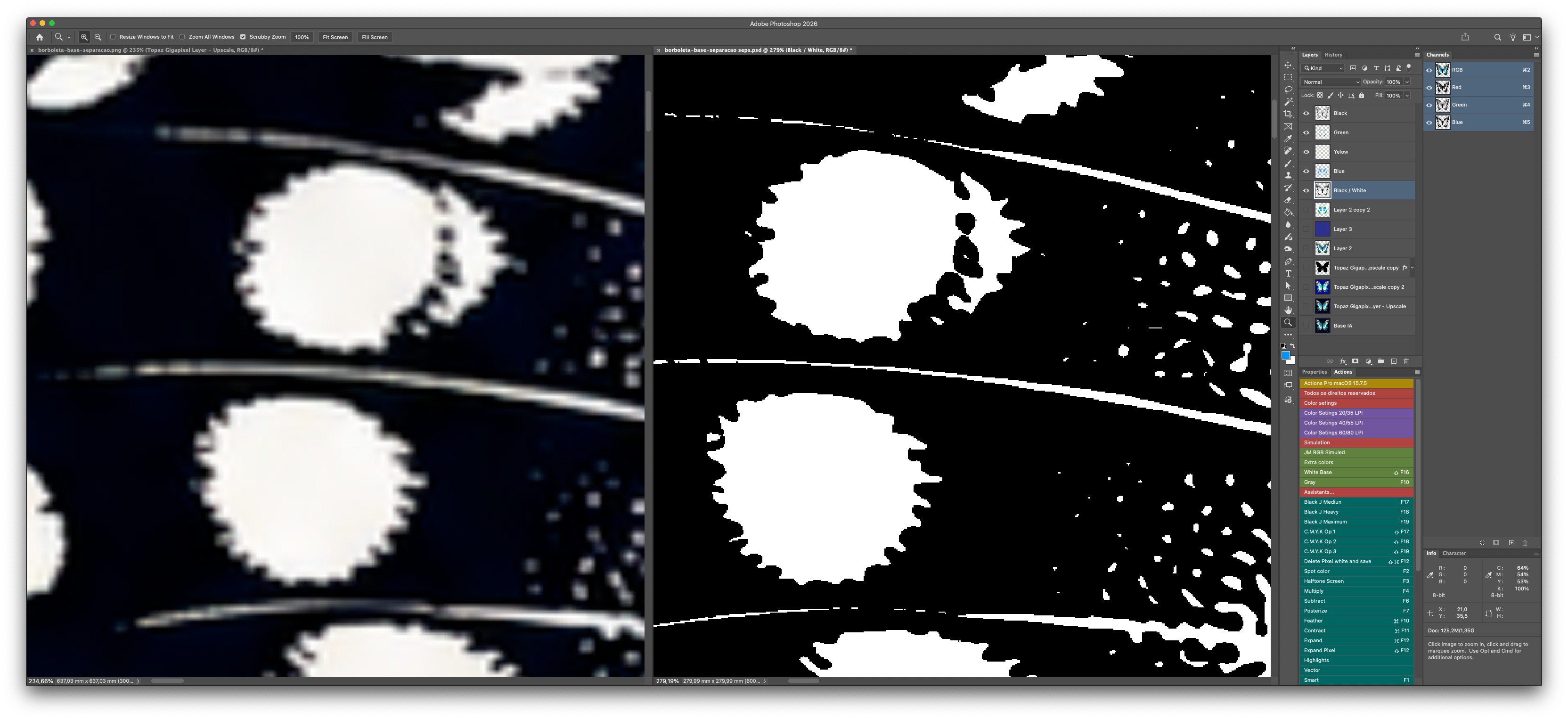 Magnified inspection of edges and small details in Photoshop