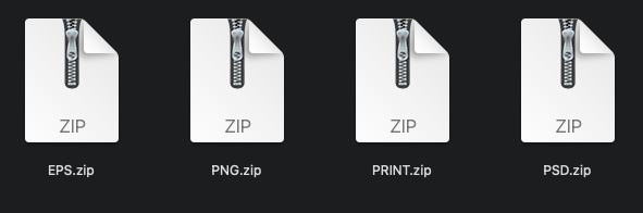 ZIP delivery packages for EPS, PNG, print files, and PSD
